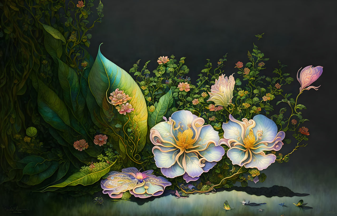 Colorful Floral Painting with Dark Background