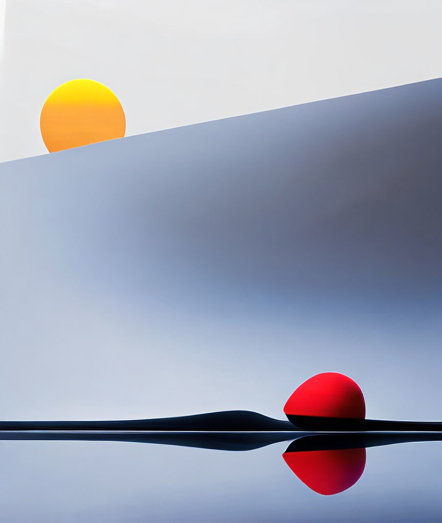 Minimalist Image: Red and Yellow Spheres on Dark Surface