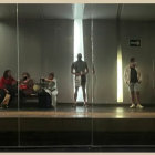 Panoramic Painting of Bar Patrons and Mirrors Reflecting, Moody Scene