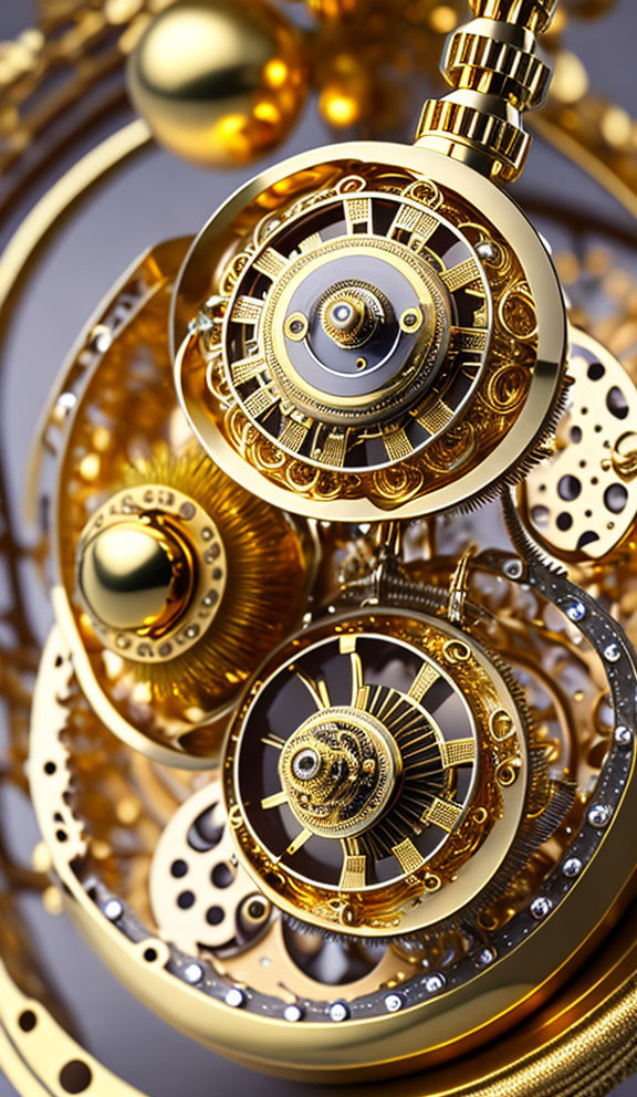 Golden Steampunk Gears and Mechanical Parts intricately designed