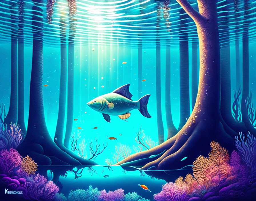 Vibrant coral reefs and fish in serene underwater scene