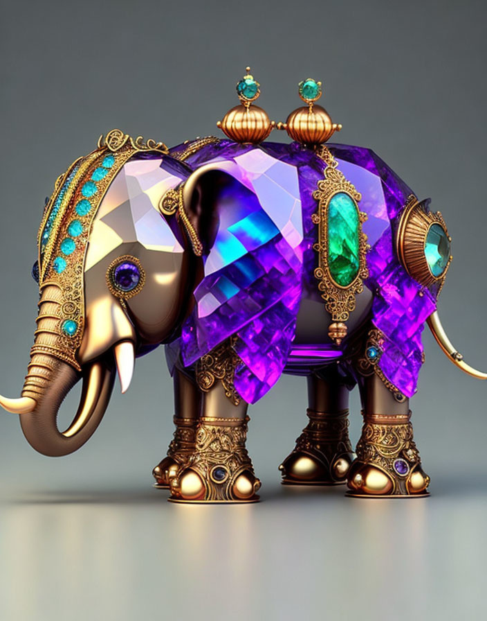 Vibrant gemstone elephant sculpture on neutral background