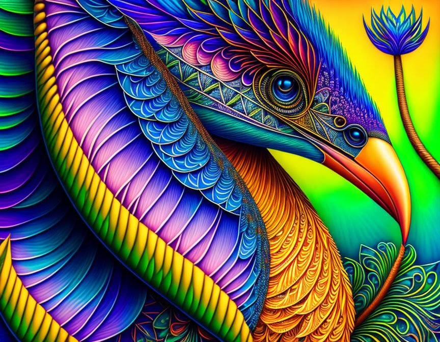 Vibrant peacock illustration with colorful feather patterns