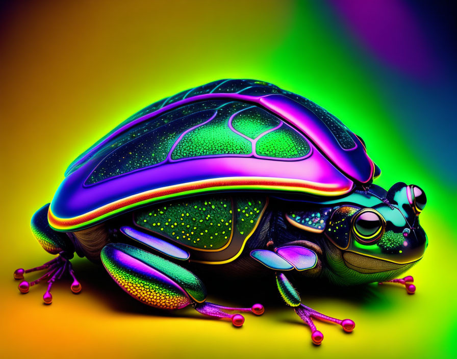 Colorful Beetle Artwork on Rainbow Background