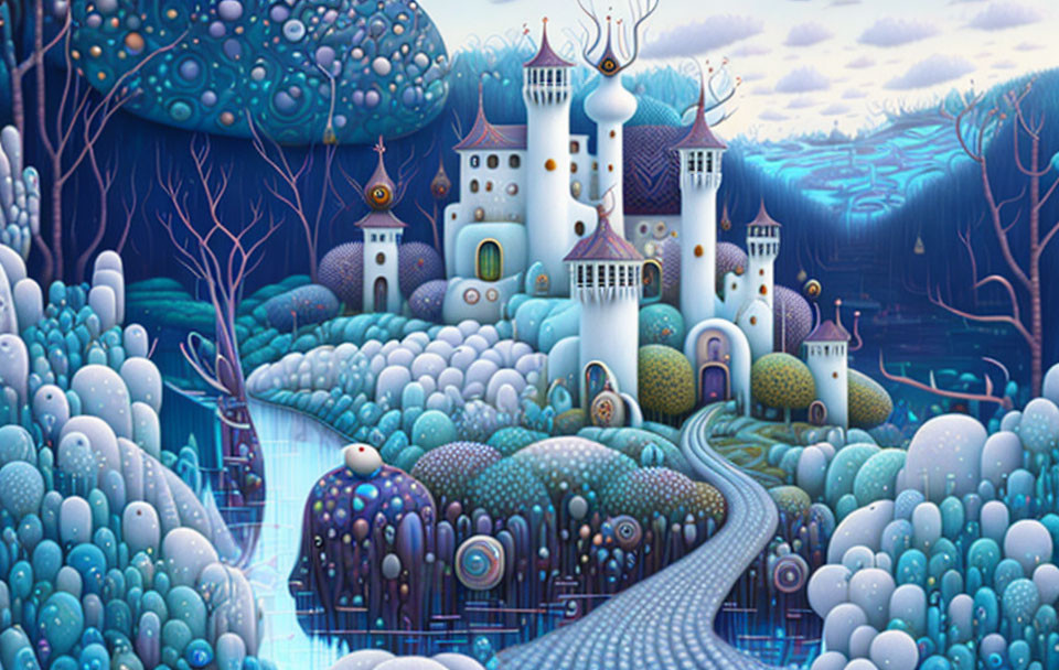 Colorful Whimsical Landscape with Fantasy Elements