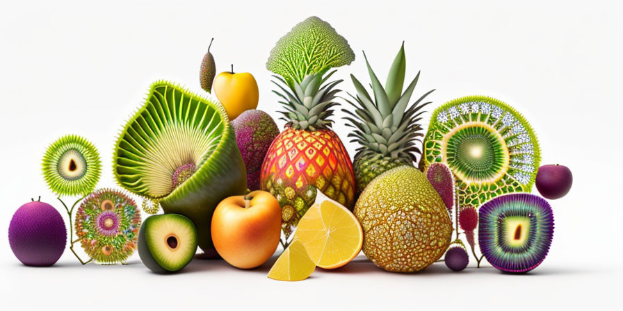 Colorful Stylized Fruits Composition on White Background