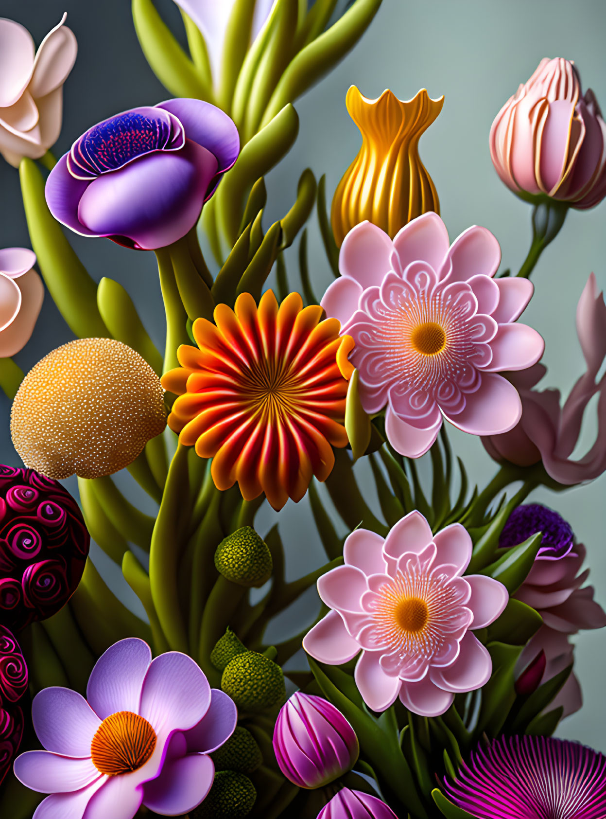 Colorful Digital Art: Stylized Flowers with Patterns & Textures