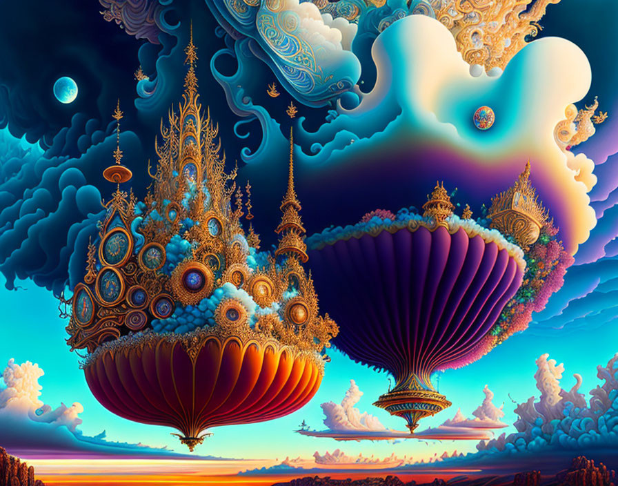 Colorful surreal digital artwork: floating islands in the sky