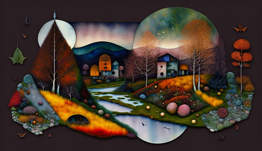 Vibrant Autumn Landscape with Surreal Elements