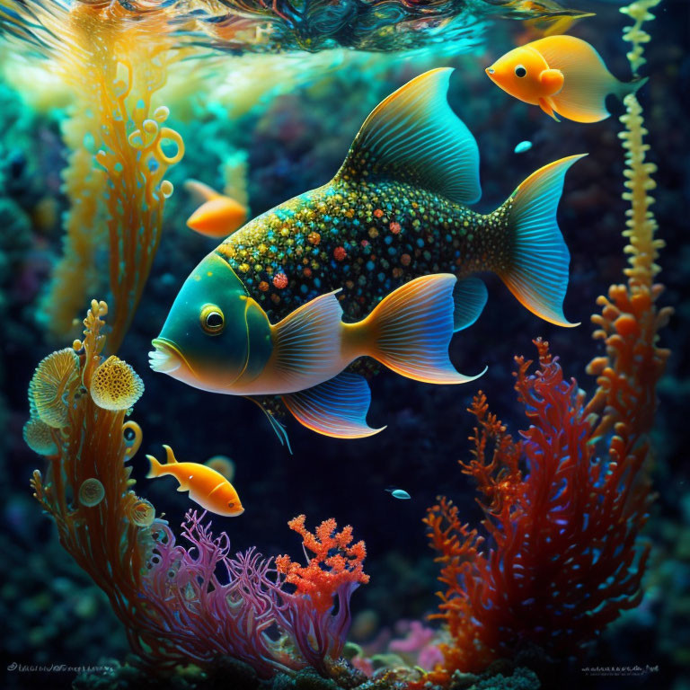 Vibrant Tropical Fish and Coral Reefs in Blue Underwater Setting