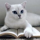 Detailed Illustration of Cat with Blue Eyes Surrounded by Flowers