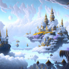 Whimsical landscape with castle, face profiles, and crescent moon