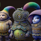 Fantasy-style anthropomorphic rabbits with lantern, party hat, and umbrella