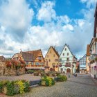 Picturesque European Village with Cobblestone Streets & Half-Timbered Houses