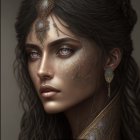 Digital Artwork: Woman with Blue Eyes & Bejeweled Headpiece