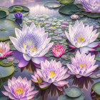 Colorful Blooming Flowers Illustration in Pink, Purple, and White