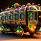 Futuristic bus with neon lights and alien-like embellishments