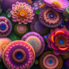 Colorful digital artwork: Stylized fractal flowers in rich hues