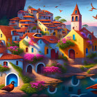 Colorful whimsical creatures in vibrant fantasy scene with castle and lush scenery