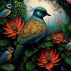 Colorful Exotic Birds in Lush Tropical Setting