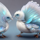 Exquisite white and blue plumage birds on neutral background