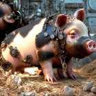 Steampunk-style mechanical pig with intricate gears and brass details