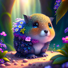 Colorful Flower Crown Mouse Illustration in Vibrant Garden