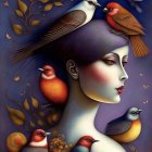 Colorful Birds and Foliage Blend with Woman in Surreal Illustration