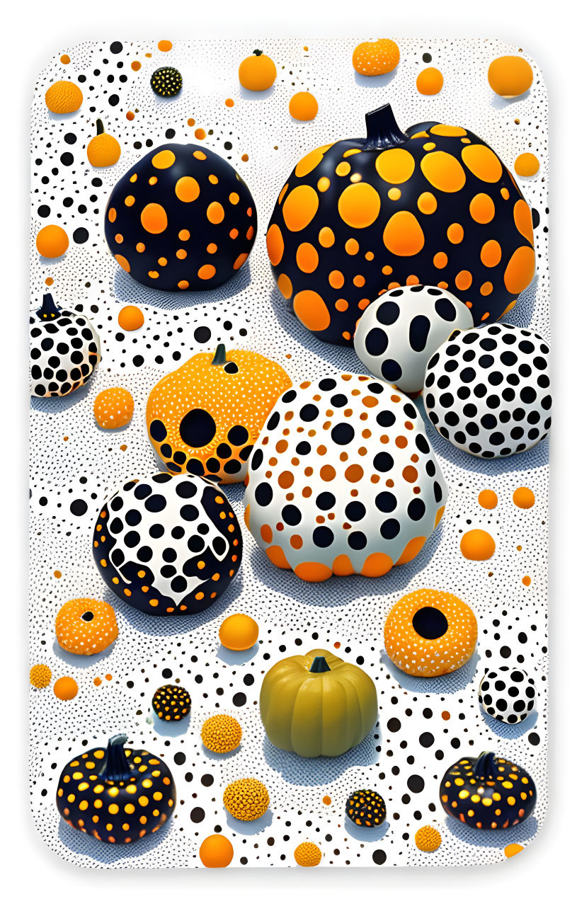 Polka Dot Pumpkins Illustration on Dotted Background