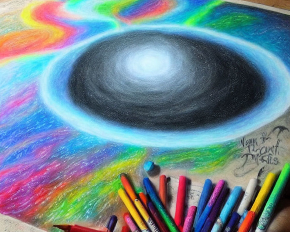 Colorful Cosmic Swirl Chalk Drawing on Pavement