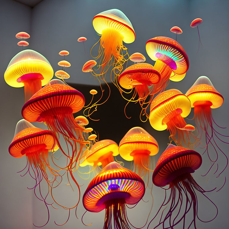 Neon artificial jellyfish create mesmerizing underwater illusion