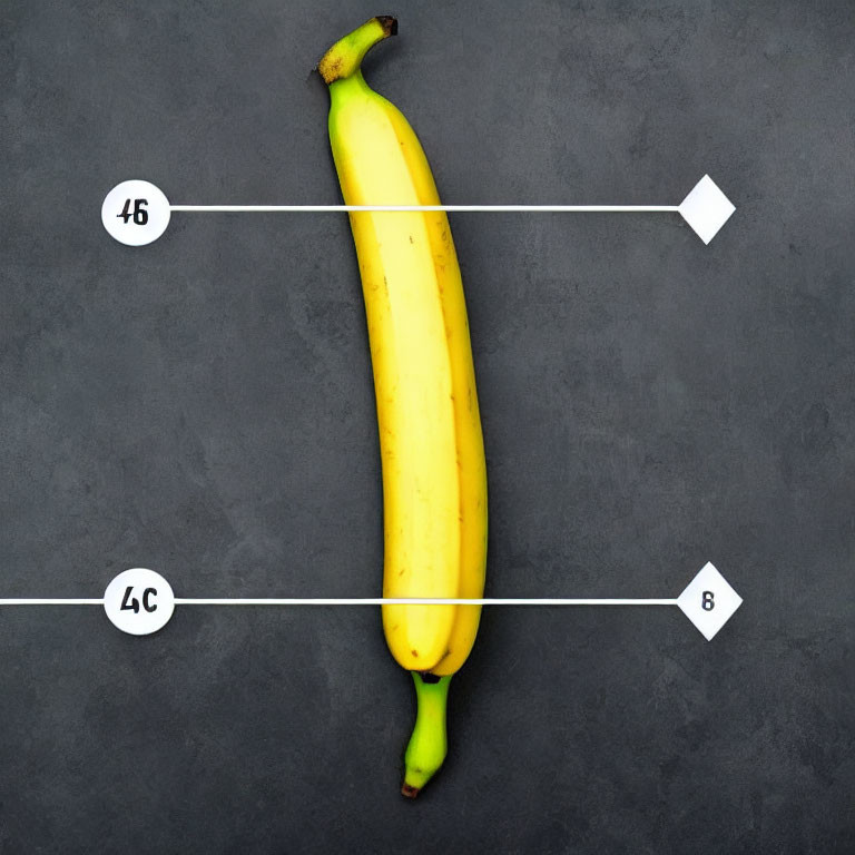 Banana on Dark Surface with Measurement Indicators