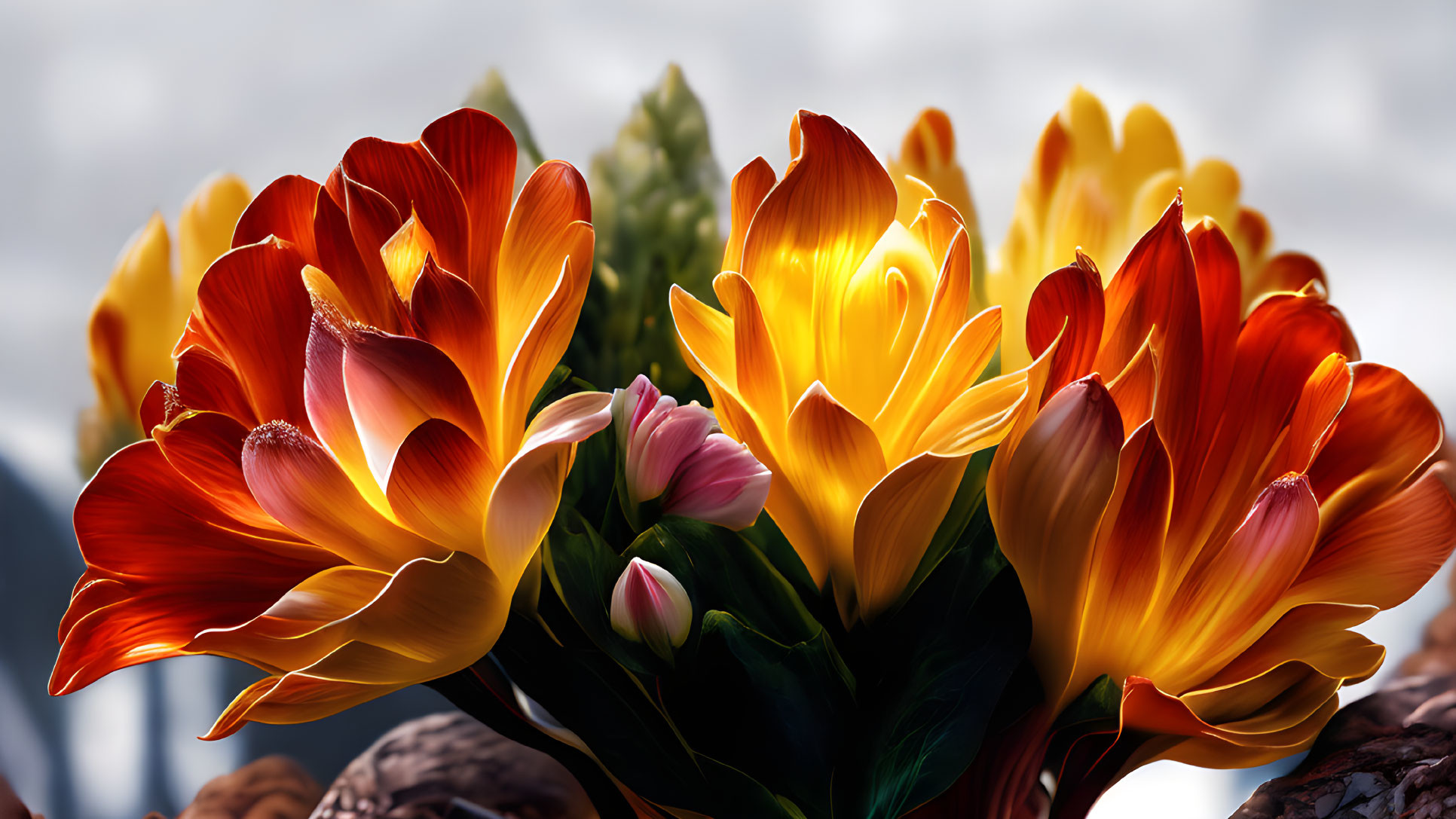 Colorful Tulip Bouquet in Orange, Yellow, and Pink Tones