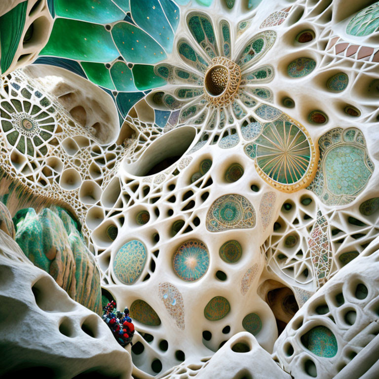 Detailed Fractal Image: Organic Skeleton Structure with Circular Designs