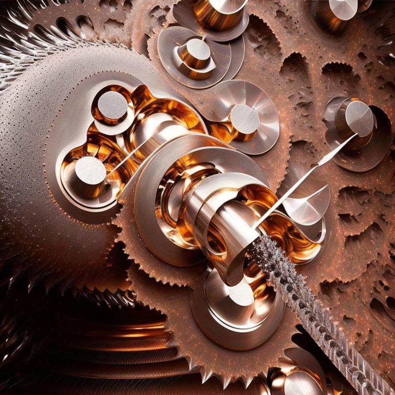 Detailed Close-Up of Shiny Metallic Gears and Cogs