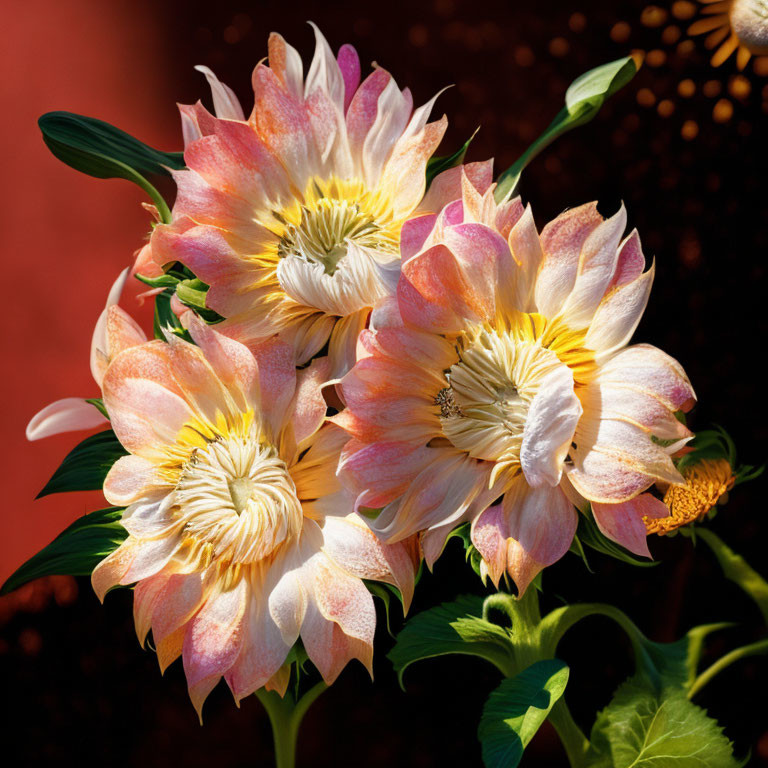 Blush-Tinted White Dahlias on Dark Background