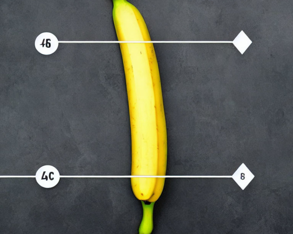 Banana on Dark Surface with Measurement Indicators