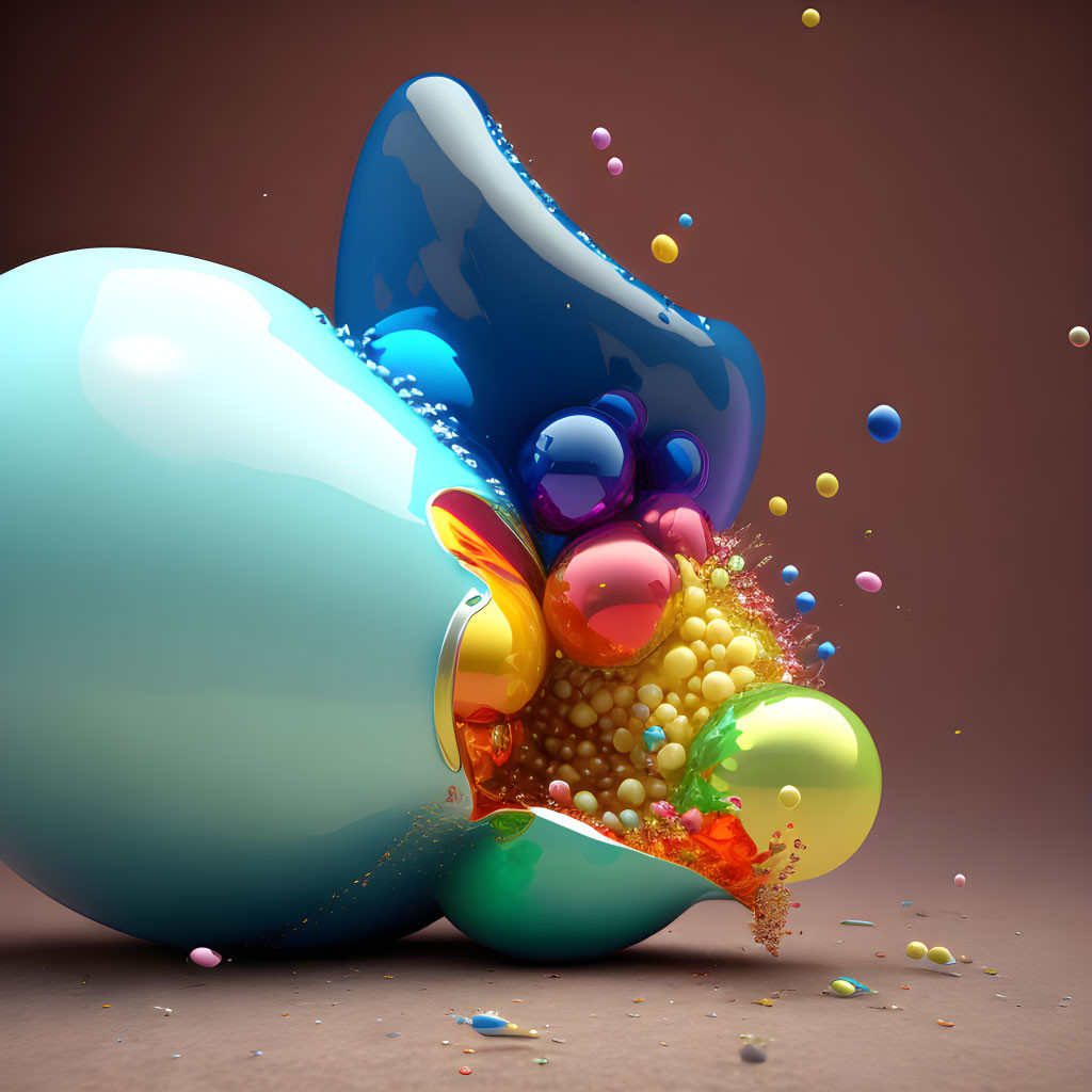 Colorful 3D Rendered Liquid Blobs Merging in Warm Background