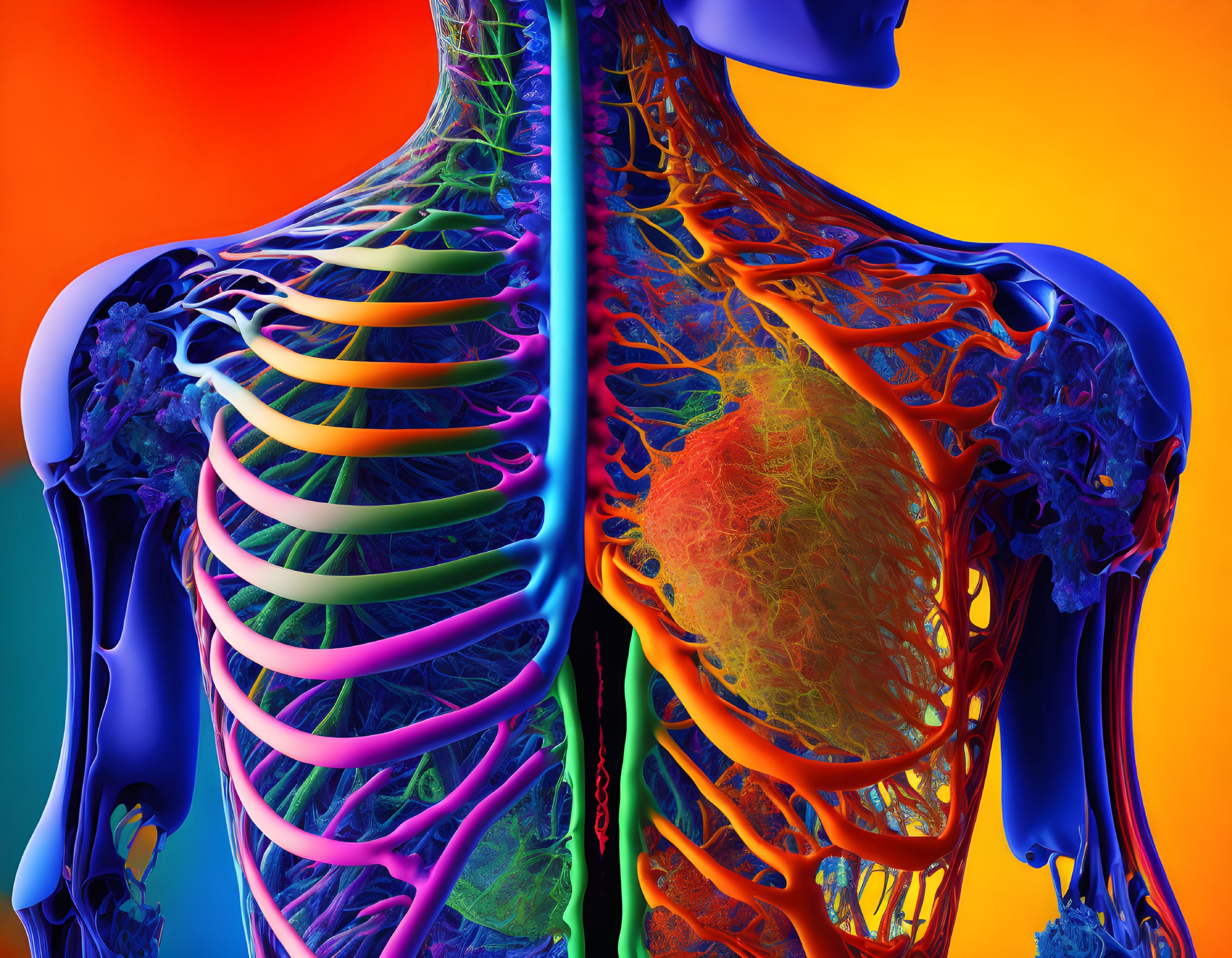 Detailed Human Anatomy Illustration: Muscles, Skeleton, Organs