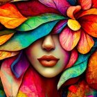 Colorful Flower Hat Woman and Glossy Dog Portrait