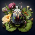 Vibrant beetle illustration with iridescent tones and intricate patterns