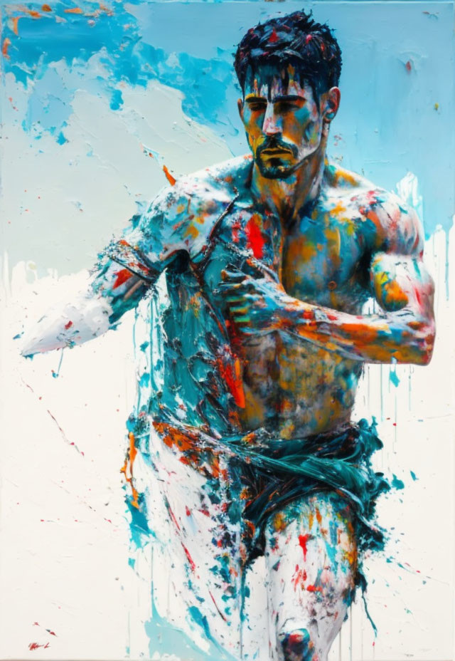 Colorful painting of determined male figure with expressive brushstrokes