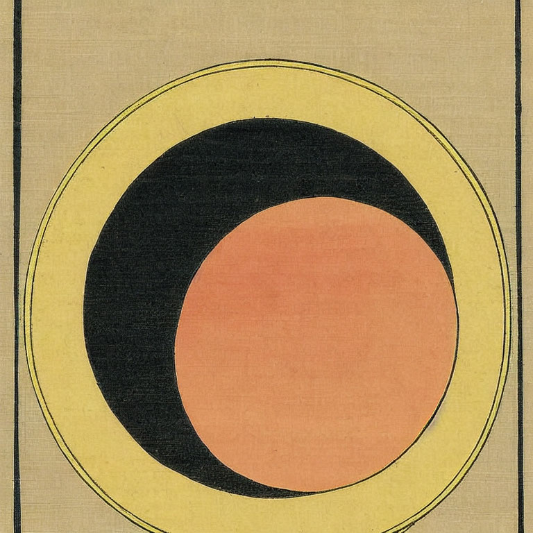 Minimalist Abstract Artwork: Concentric Circles in Black, Yellow, and Orange on Beige