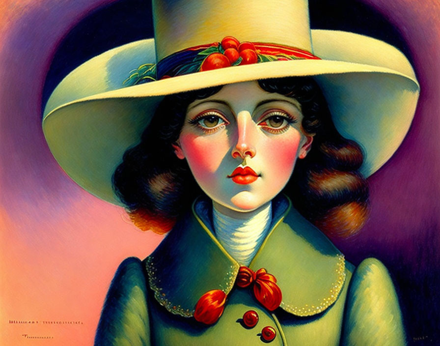 Portrait of a Woman in Wide-Brimmed Hat and Green Jacket