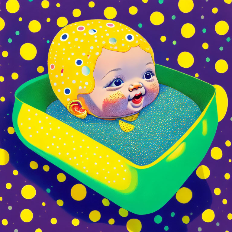 Colorful Stylized Baby in Bathtub Digital Illustration