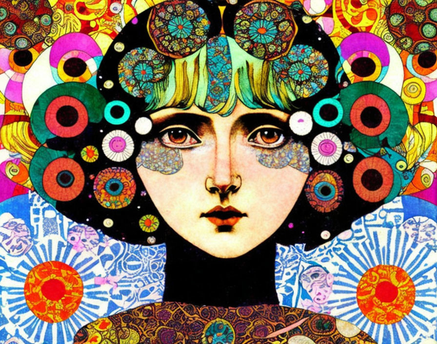 Colorful Psychedelic Portrait with Circular Motifs