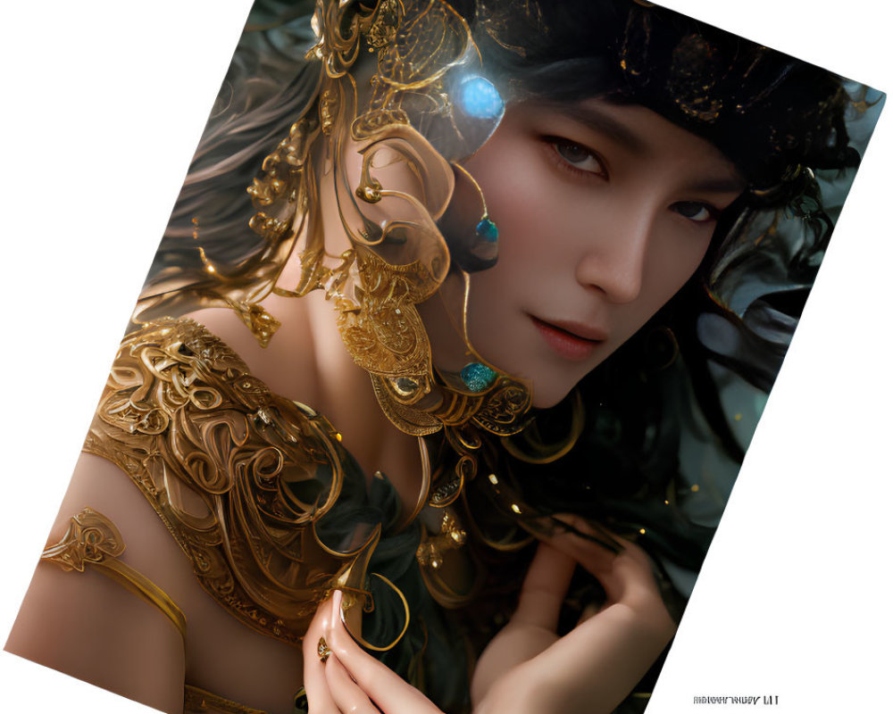 Elaborate Golden Armor and Headdress Character Illustration