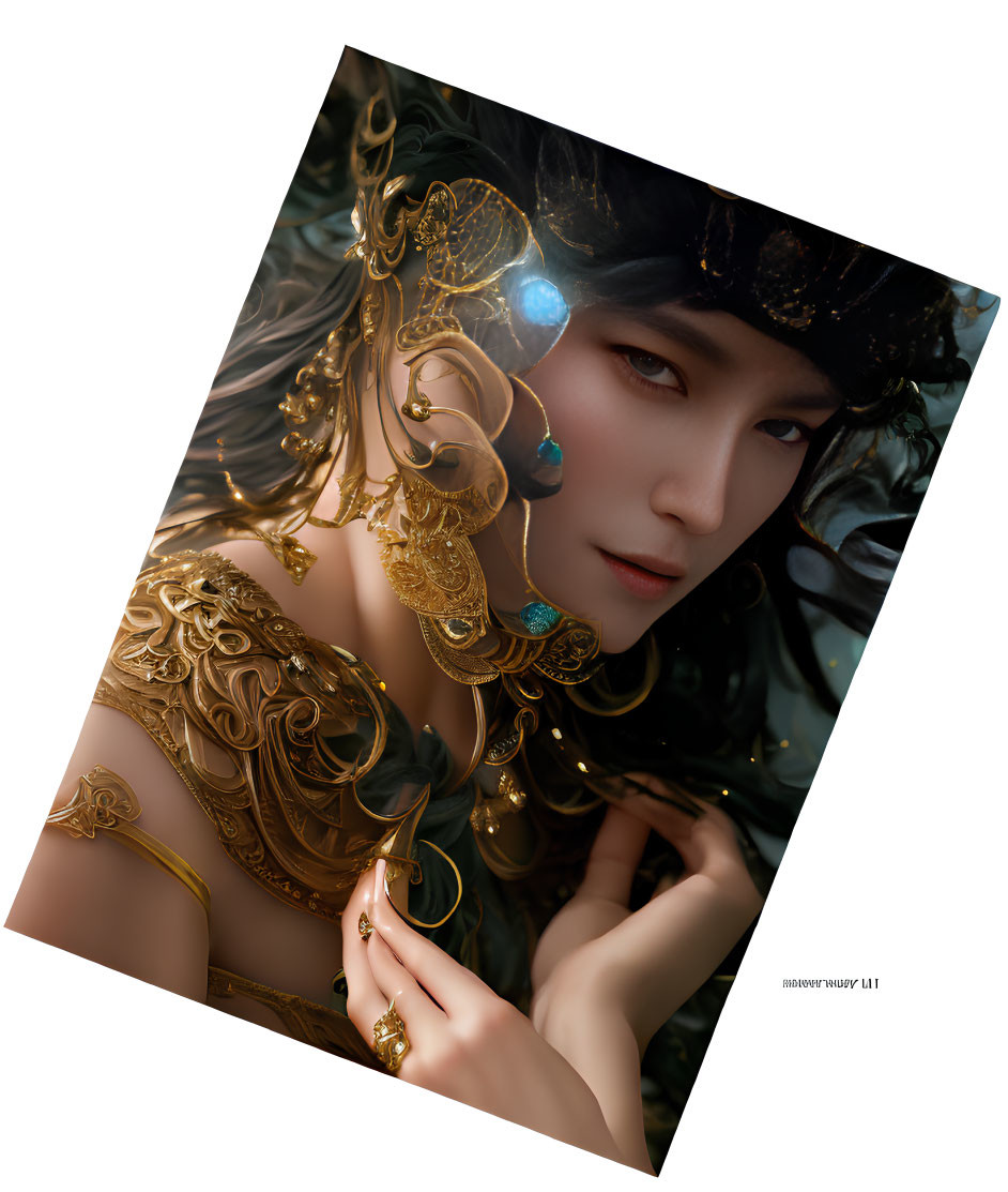 Elaborate Golden Armor and Headdress Character Illustration