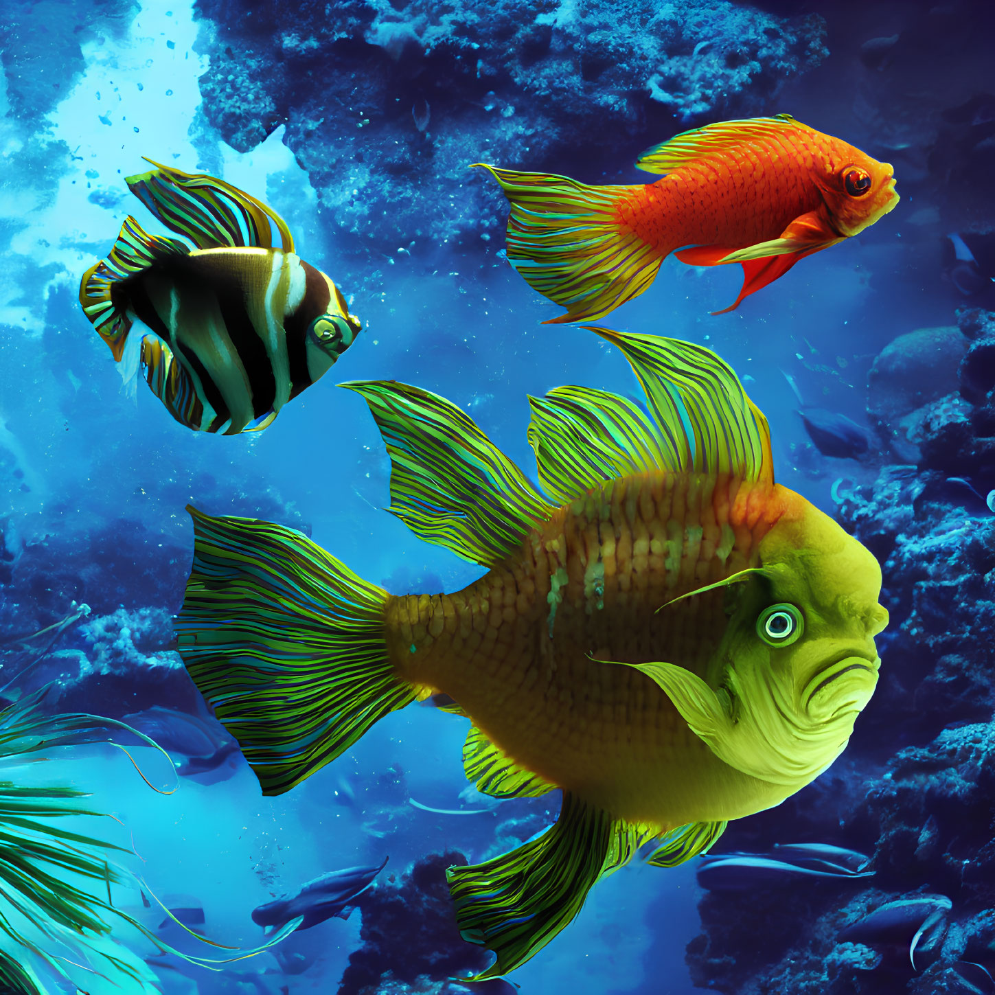 Vibrant tropical fish in coral reef underwater scene