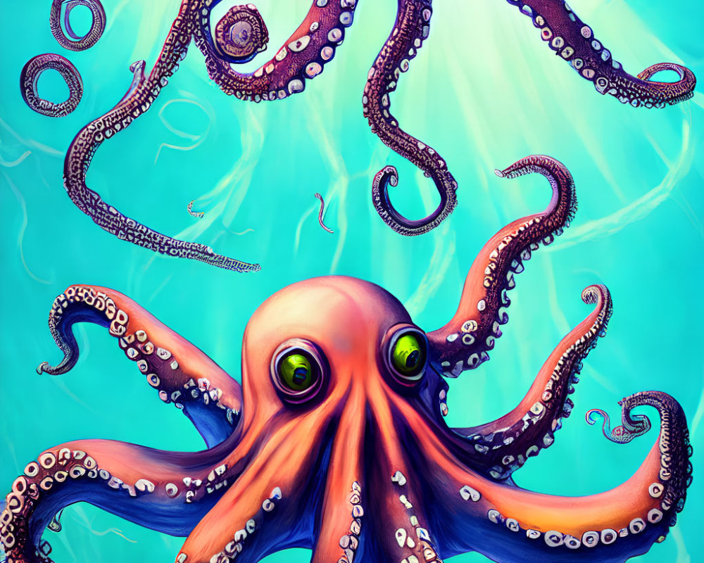 Colorful Octopus Illustration with Spread Tentacles and Expressive Eyes